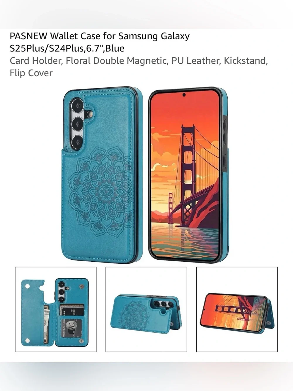 Blue Wallet Case for Samsung Galaxy S24/S25 Plus 6.7 inch card holder PU leather